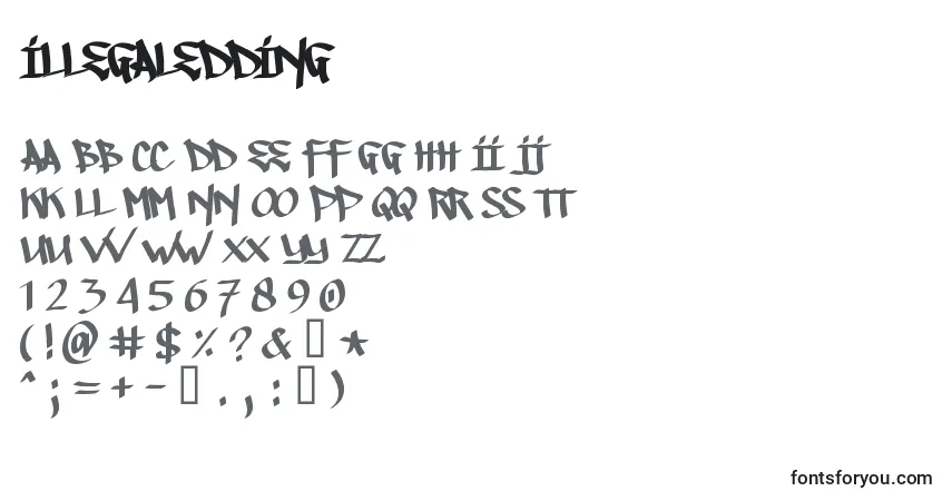 Czcionka Illegaledding – alfabet, cyfry, specjalne znaki