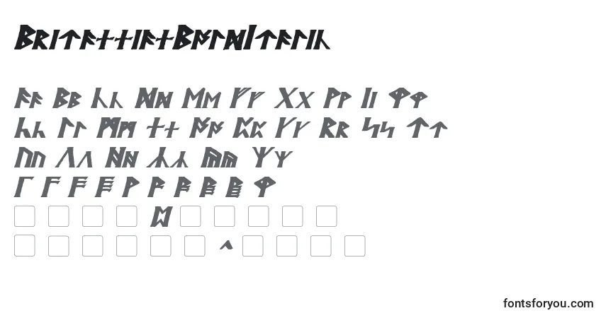 A fonte BritannianBoldItalic – alfabeto, números, caracteres especiais