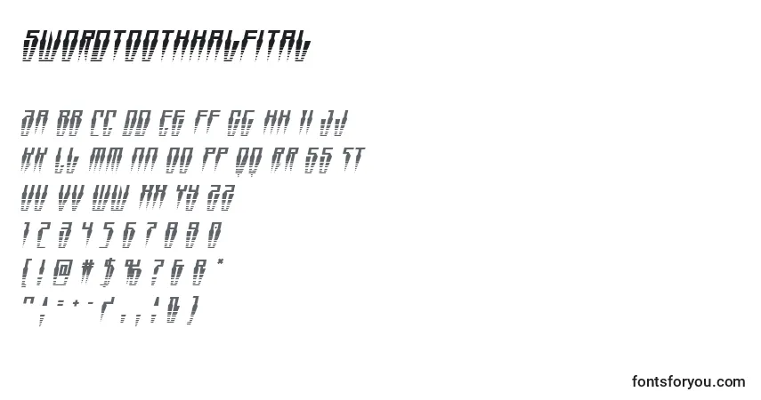 A fonte Swordtoothhalfital – alfabeto, números, caracteres especiais