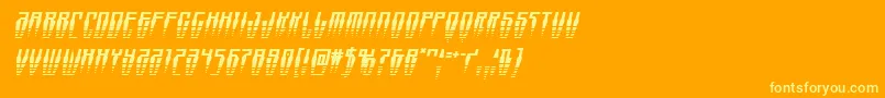 Swordtoothhalfital-Schriftart – Gelbe Schriften auf orangefarbenem Hintergrund