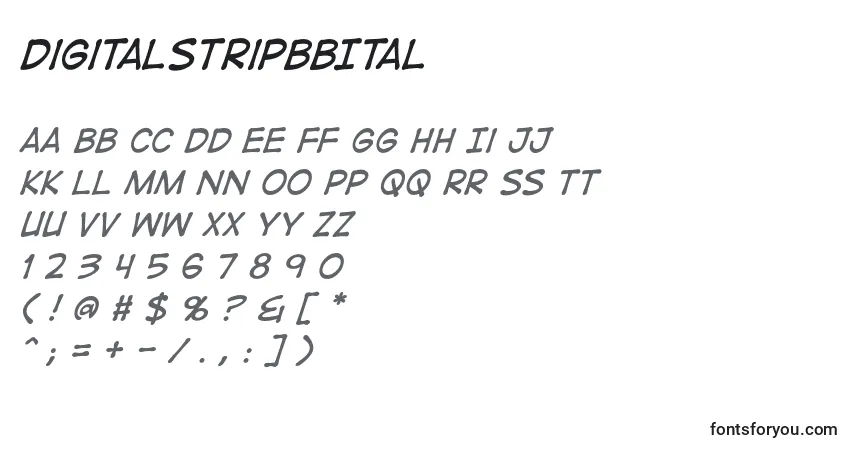 DigitalstripbbItal (47146)フォント–アルファベット、数字、特殊文字