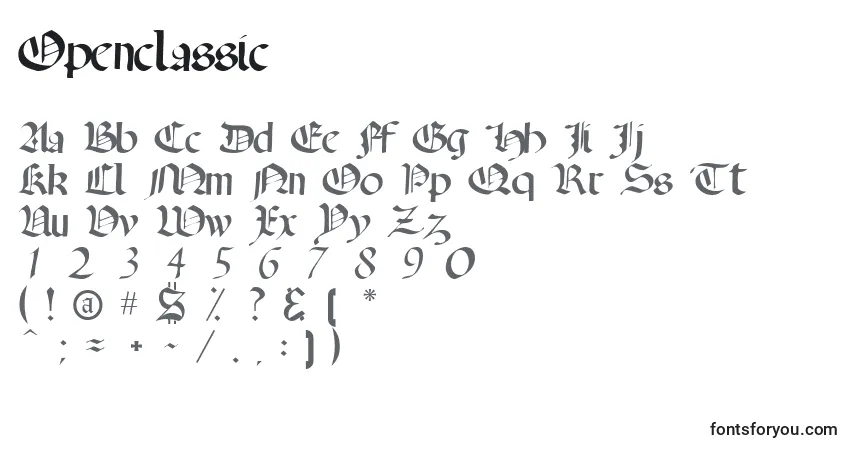 Schriftart Openclassic – Alphabet, Zahlen, spezielle Symbole