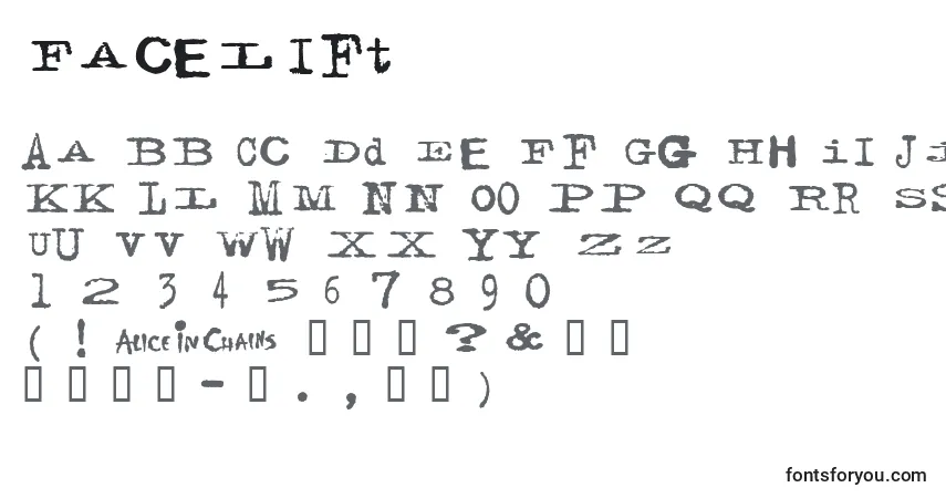 A fonte Facelift – alfabeto, números, caracteres especiais