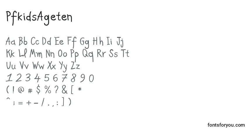 A fonte PfkidsAgeten – alfabeto, números, caracteres especiais