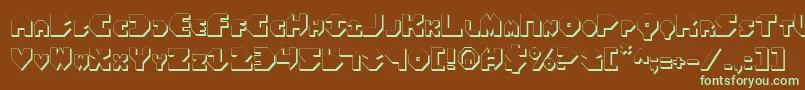 フォントBal Astaral 3D – 緑色の文字が茶色の背景にあります。