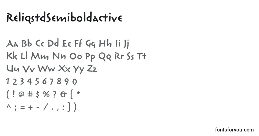 A fonte ReliqstdSemiboldactive – alfabeto, números, caracteres especiais