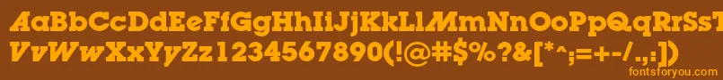 フォントLugaadcBold – オレンジ色の文字が茶色の背景にあります。