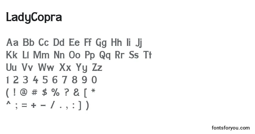 Schriftart LadyCopra – Alphabet, Zahlen, spezielle Symbole
