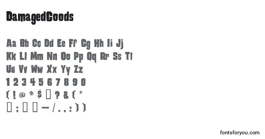 Czcionka DamagedGoods – alfabet, cyfry, specjalne znaki
