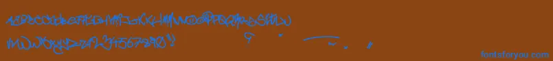 Weitere Informationen zur CrazyWriterz-Schriftart CrazyWriterz-Schriftart – Blaue Schriften auf braunem Hintergrund