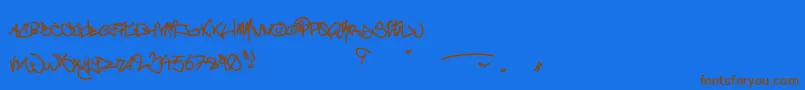 フォントCrazyWriterz – 茶色の文字が青い背景にあります。