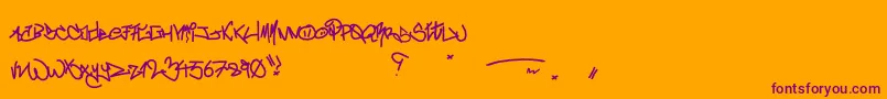 Weitere Informationen zur CrazyWriterz-Schriftart CrazyWriterz-Schriftart – Violette Schriften auf orangefarbenem Hintergrund
