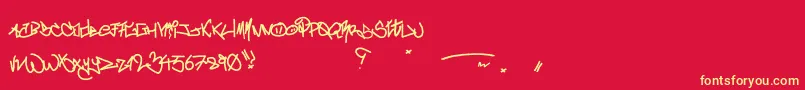 フォントCrazyWriterz – 黄色の文字、赤い背景