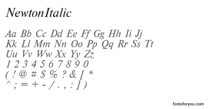 Шрифт NewtonItalic – алфавит, цифры, специальные символы