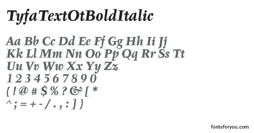 Schriftart TyfaTextOtBoldItalic – Alphabet, Zahlen, spezielle Symbole