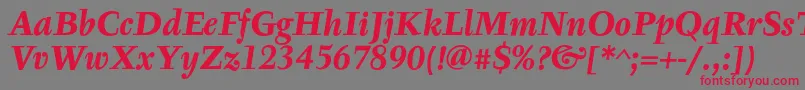 Czcionka TyfaTextOtBoldItalic – czerwone czcionki na szarym tle