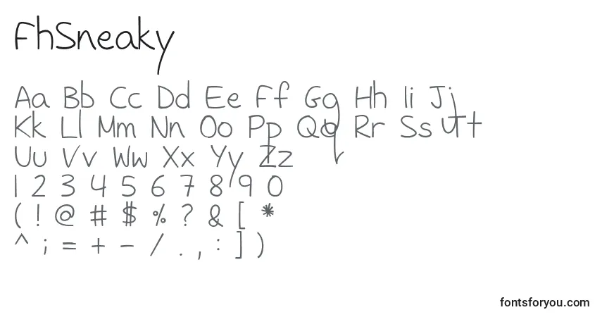 Czcionka FhSneaky – alfabet, cyfry, specjalne znaki