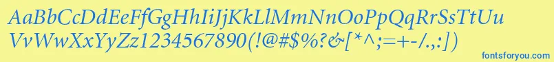 MinioncyrItalic Font – Blue Fonts on Yellow Background