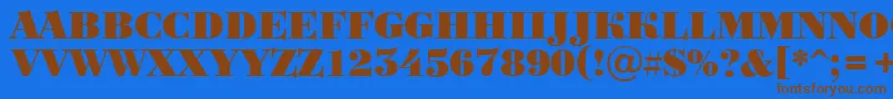 フォントBodoniortotitulBlack – 茶色の文字が青い背景にあります。
