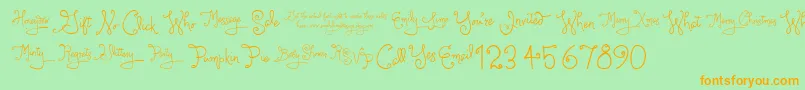 LarouWords-Schriftart – Orangefarbene Schriften auf grünem Hintergrund