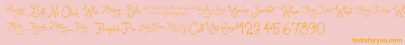 Weitere Informationen zur LarouWords-Schriftart LarouWords-Schriftart – Orangefarbene Schriften auf rosa Hintergrund