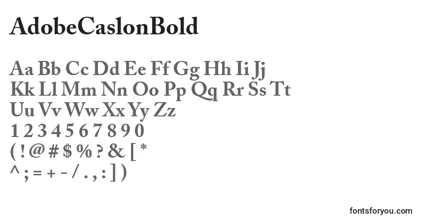 A fonte AdobeCaslonBold – alfabeto, números, caracteres especiais