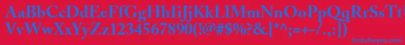 AdobeCaslonBold-Schriftart – Blaue Schriften auf rotem Hintergrund