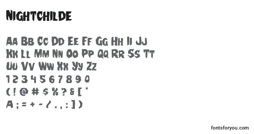 Fuente Nightchilde - alfabeto, números, caracteres especiales