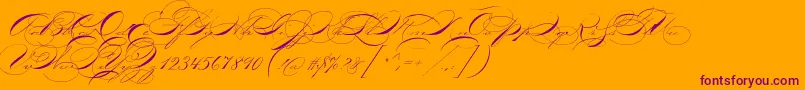 P22zanerthree-Schriftart – Violette Schriften auf orangefarbenem Hintergrund