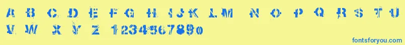 フォントSoot – 青い文字が黄色の背景にあります。