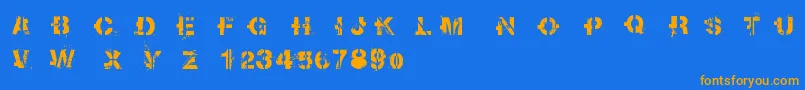 フォントSoot – オレンジ色の文字が青い背景にあります。