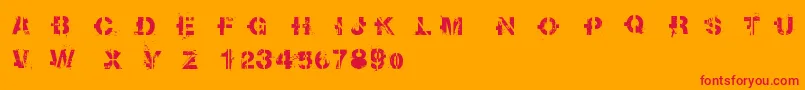 Soot-Schriftart – Rote Schriften auf orangefarbenem Hintergrund