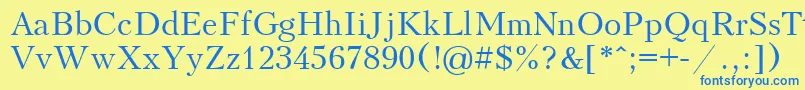 フォントUkrainiankudriashov – 青い文字が黄色の背景にあります。