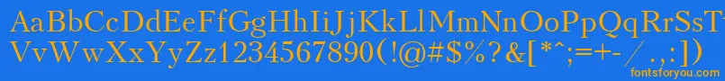 フォントUkrainiankudriashov – オレンジ色の文字が青い背景にあります。