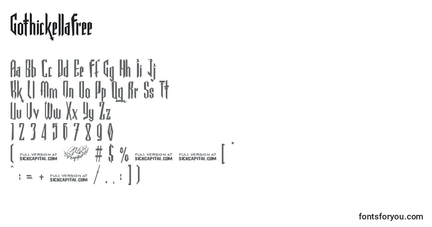Czcionka GothickellaFree – alfabet, cyfry, specjalne znaki
