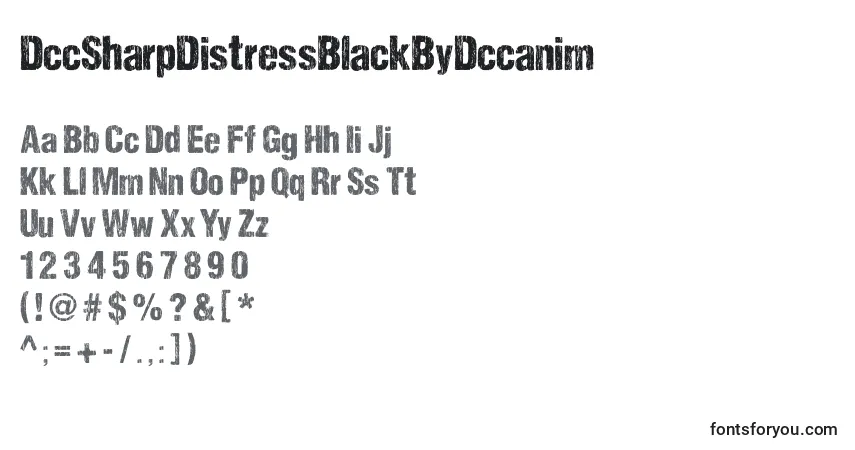 Schriftart DccSharpDistressBlackByDccanim – Alphabet, Zahlen, spezielle Symbole