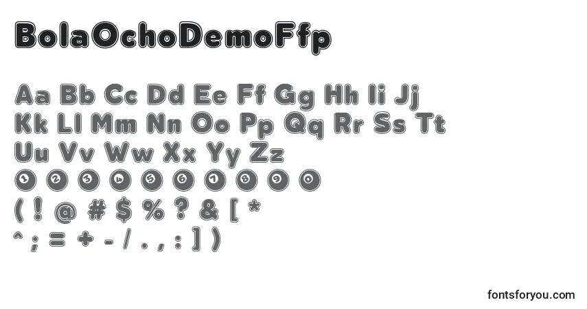 Czcionka BolaOchoDemoFfp – alfabet, cyfry, specjalne znaki
