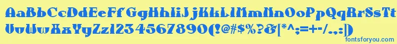 フォントAunt – 青い文字が黄色の背景にあります。