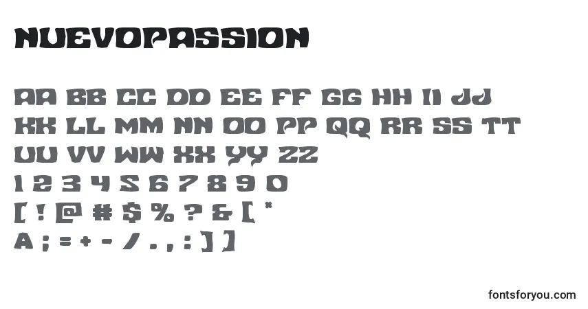 A fonte Nuevopassion – alfabeto, números, caracteres especiais