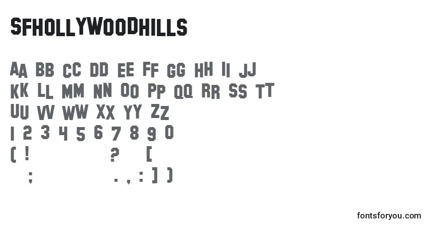 Czcionka SfHollywoodHills – alfabet, cyfry, specjalne znaki