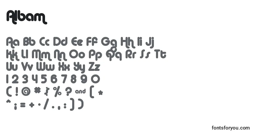 Czcionka Albam – alfabet, cyfry, specjalne znaki