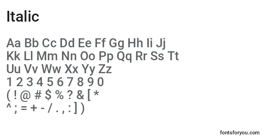 Schriftart Italic – Alphabet, Zahlen, spezielle Symbole