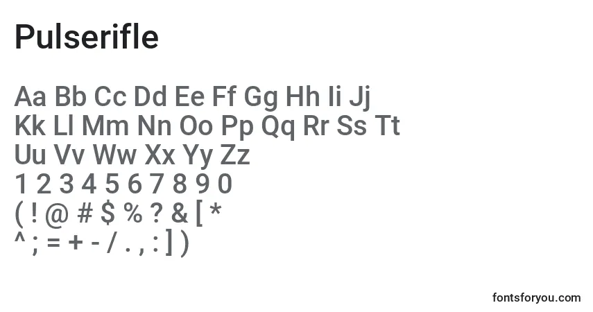 Czcionka Pulserifle – alfabet, cyfry, specjalne znaki