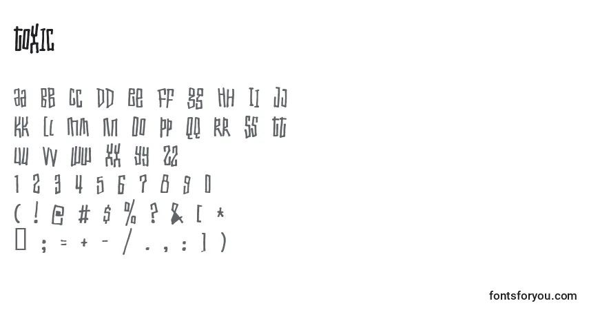 Czcionka Toxic – alfabet, cyfry, specjalne znaki