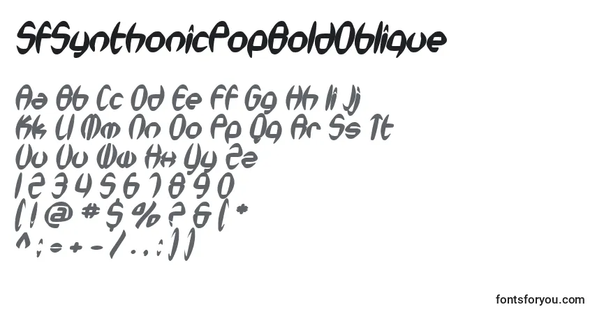 Шрифт SfSynthonicPopBoldOblique – алфавит, цифры, специальные символы