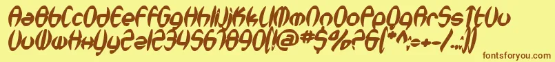 フォントSfSynthonicPopBoldOblique – 茶色の文字が黄色の背景にあります。