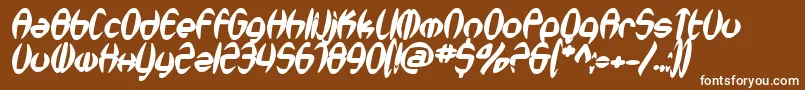 SfSynthonicPopBoldOblique-fontti – valkoiset fontit ruskealla taustalla