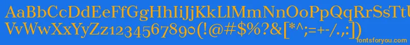 フォントTusarosf – オレンジ色の文字が青い背景にあります。