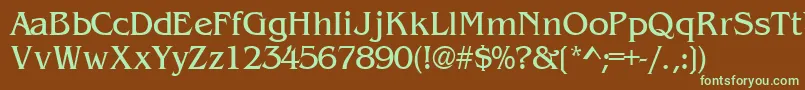 フォントWandsskRegular – 緑色の文字が茶色の背景にあります。