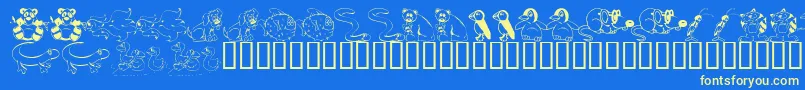 KrLilBuddies-Schriftart – Gelbe Schriften auf blauem Hintergrund